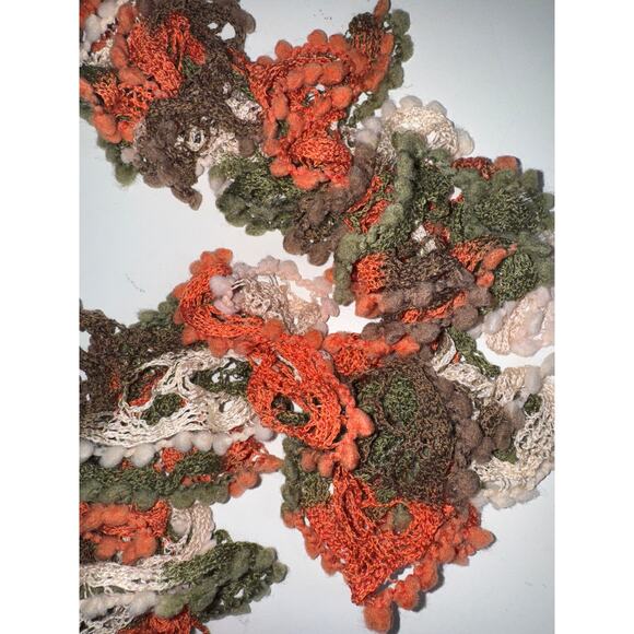 Crochet Ruffle Spiral Fall Autumn Green Orange Beige Cream Potato Chip Scarf - Picture 2 of 4